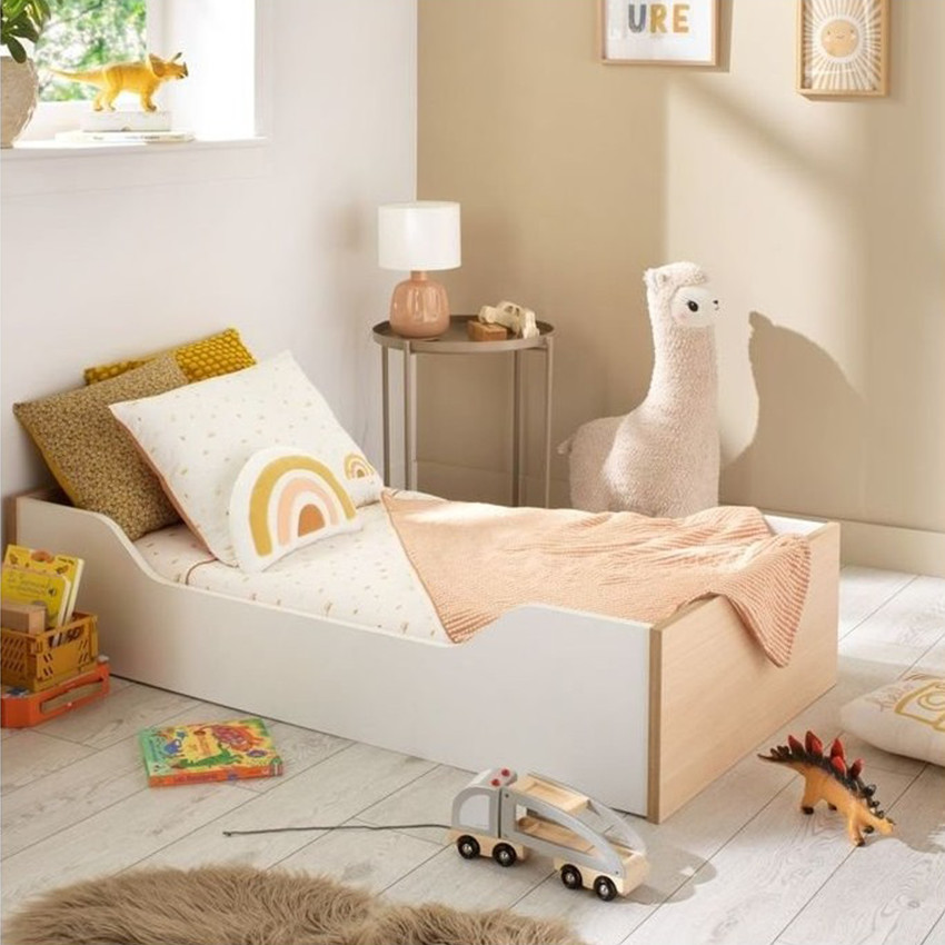 Lit Little Big Bed 140 x 70 cm Nature chêne velours/blanc laqué 