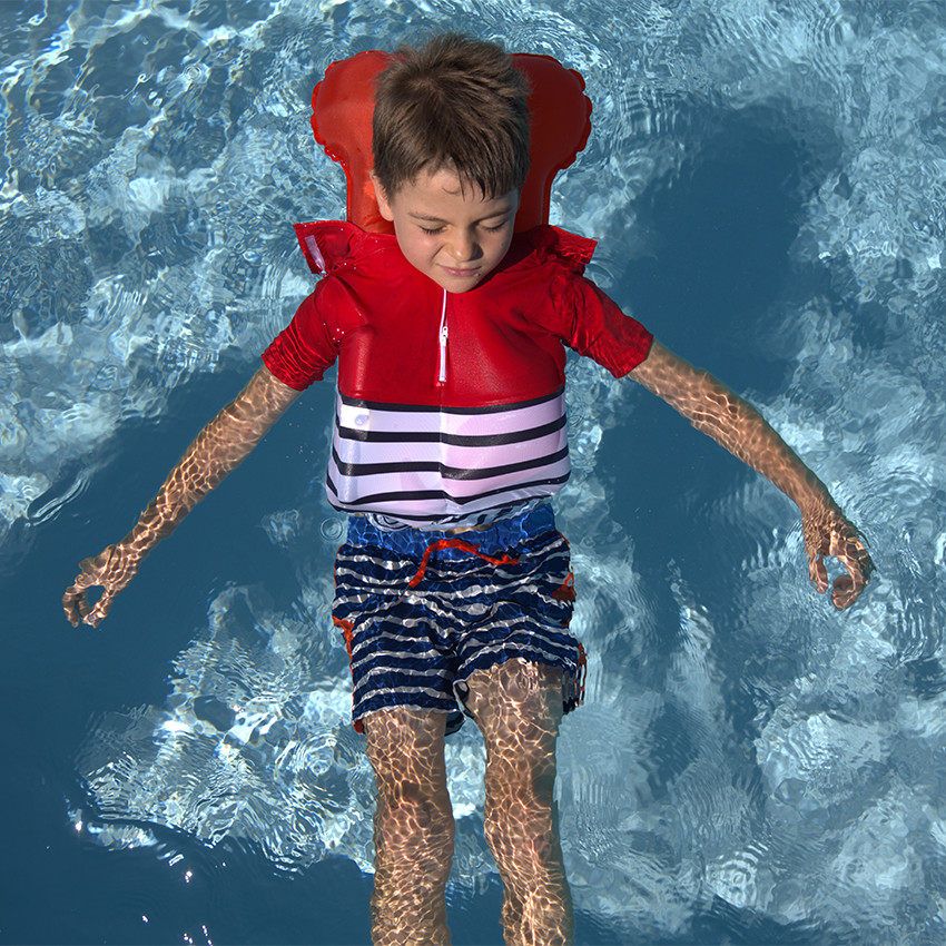 T-shirt anti-noyade enfant manches courtes rayé/rouge 5 ans 