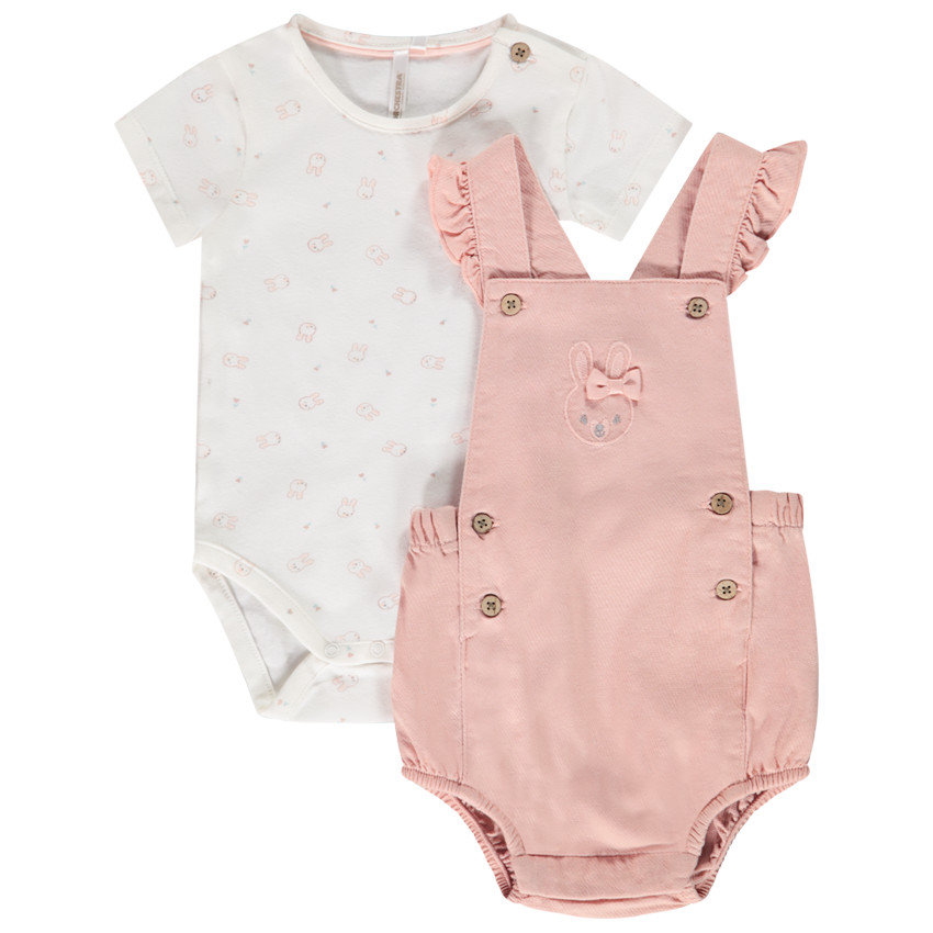 ensemble barboteuse et body manches courtes imprimé lapin pour bébé fille