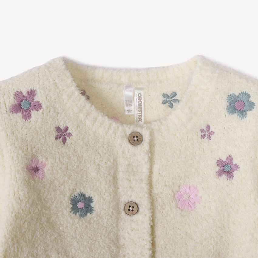 Gilet en tricot à fleurs brodées pour bébé fille 