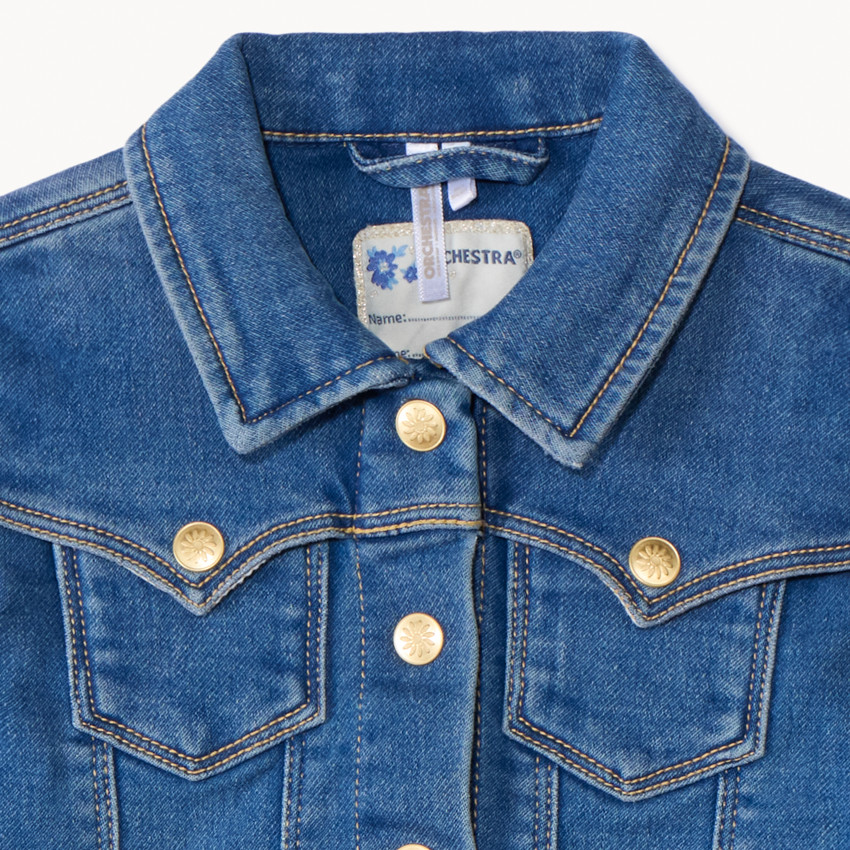Veste effet jean avec dos brodé fleurs pour bébé fille 