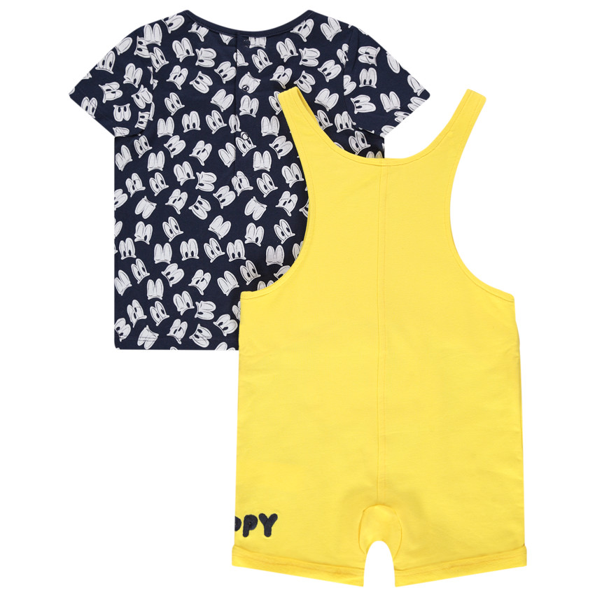 Ensemble t-shirt print yeux et salopette jaune Mickey Disney 