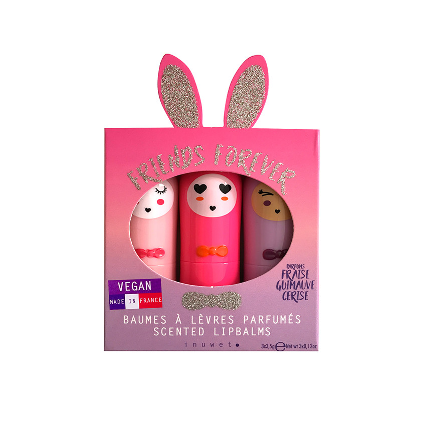 Coffret trio de baume à lèvres lapin Friends For Ever fushia  
