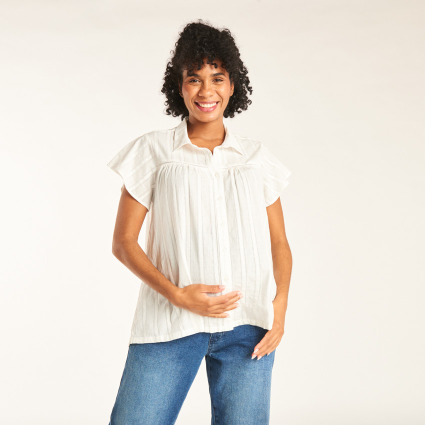 Chemise manches courtes en toile unie pour femme