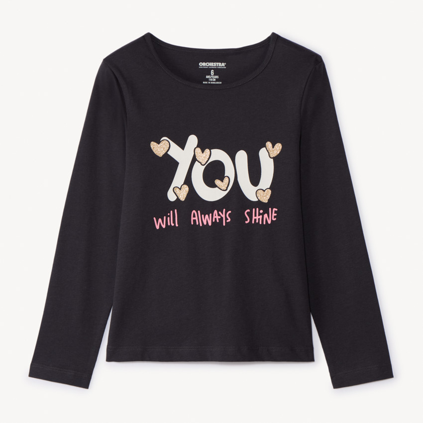 T-shirt manches longues fantaisie pailletée pour fille