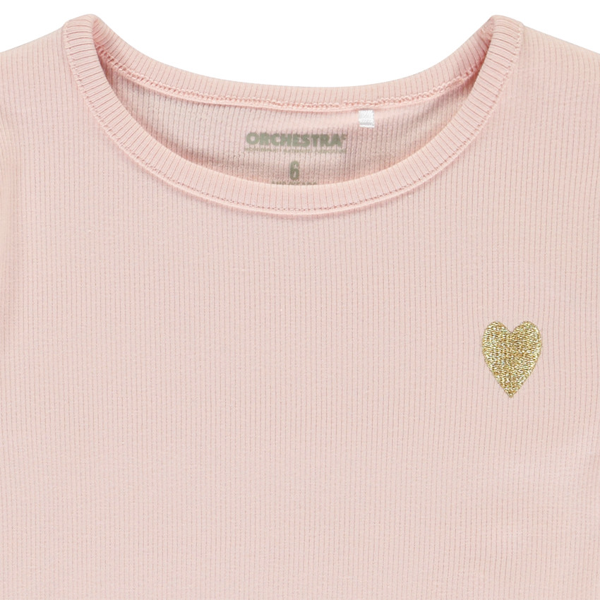 T-shirt manches courtes côtelé à cœur brodé pour fille 