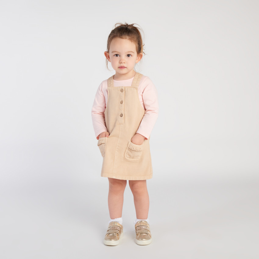 Robe salopette uni en denim et poches pour bébé fille  