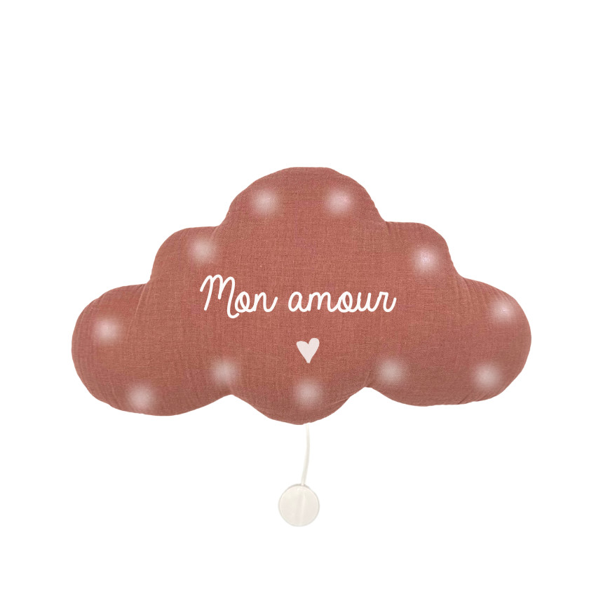 Veilleuse musicale nuage "Mon amour" - Vieux rose 