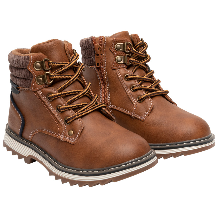 Bottillons camel à lacets et zip pour enfant garçon 