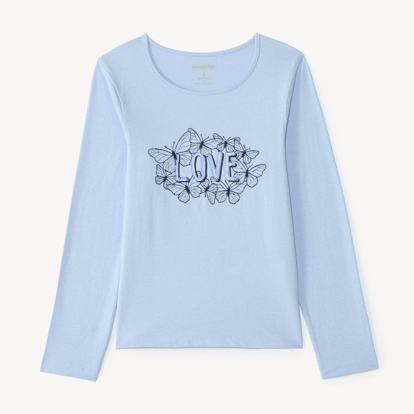 T-shirt manches longues fille print à sequins fantaisie