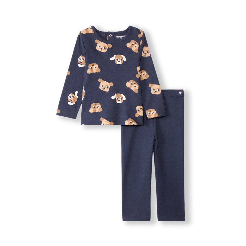 Set pyjama en interlock imprimé chiens pour bébé garçon avec finitions différentes selon l'âge