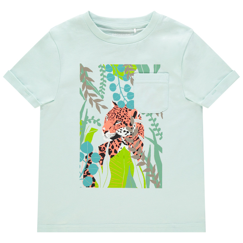 T-shirt manches courtes print tigre et poche plaquée