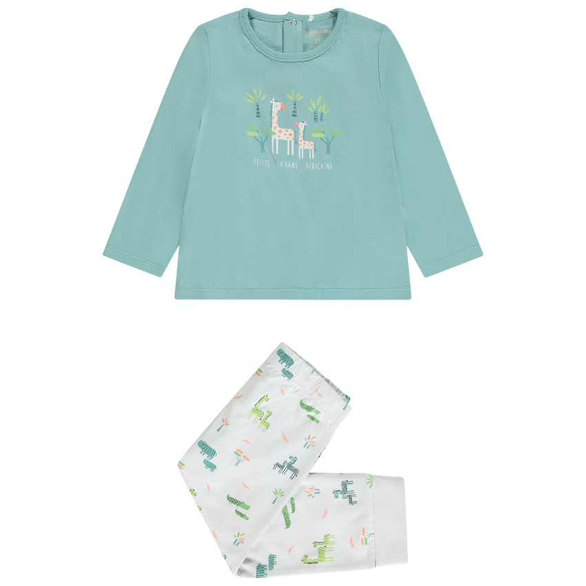 pyjama 2 pièces motifs girafes pour bébé garçon avec finitions différentes selon l&#39;âge - turquoise
