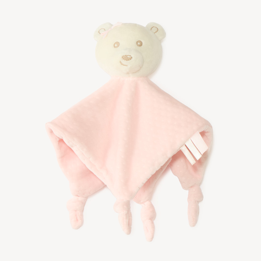 Doudou mouchoir ourson en velours pour bébé fille