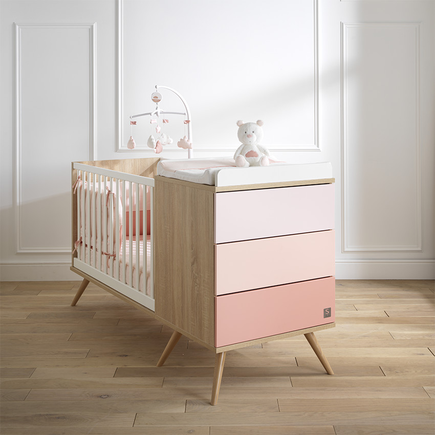 Lit combiné évolutif Seventies 60 x 120 cm - Rose 