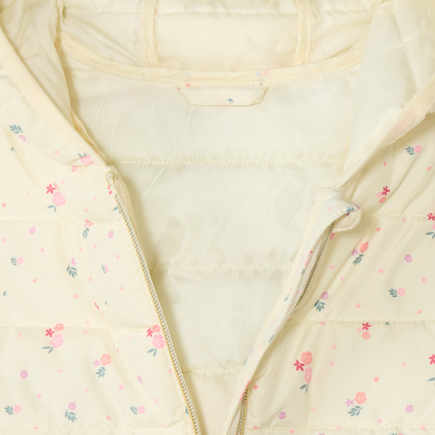 Doudoune fine matelassée à capuche imprimé fleuri pour fille 