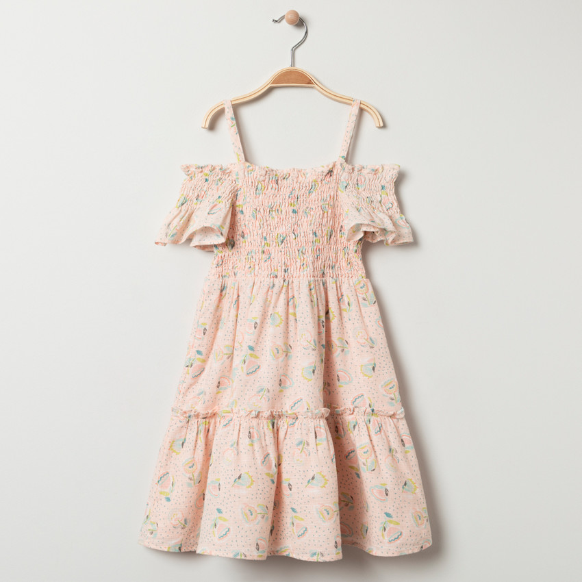 Robe à bretelles imprimée en coton et lin pour enfant fille 