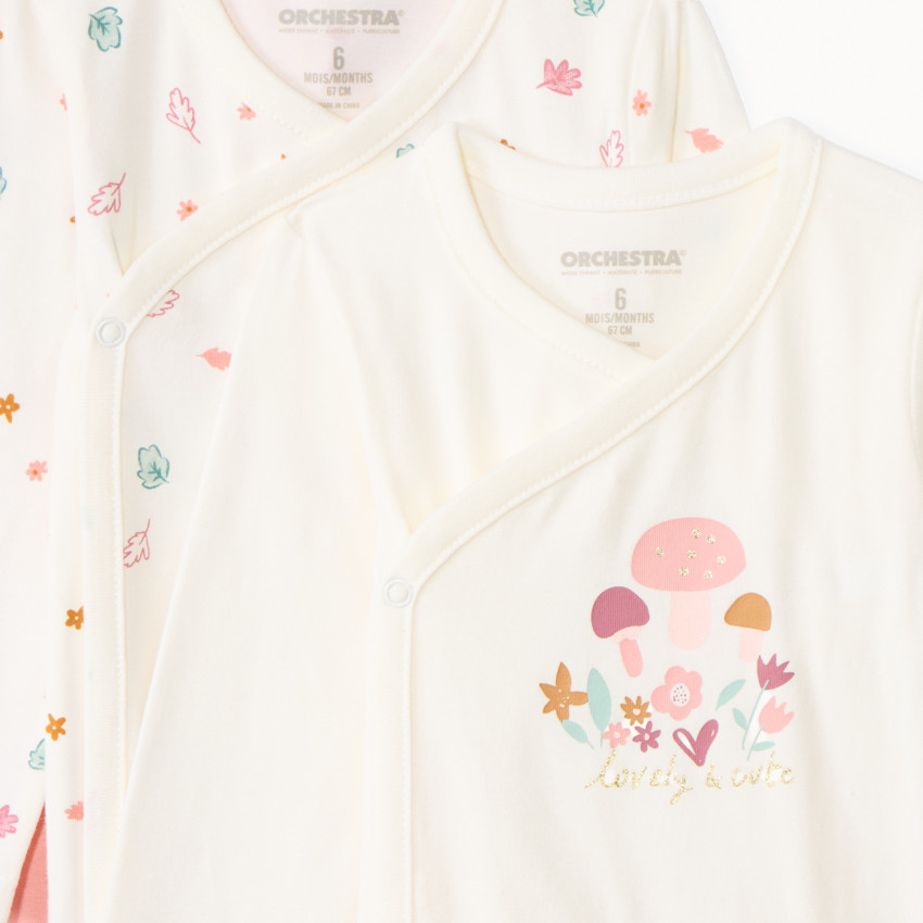 Lot de 7 bodies manches longues forêt pour bébé fille avec ouvertures différentes selon l'âge 