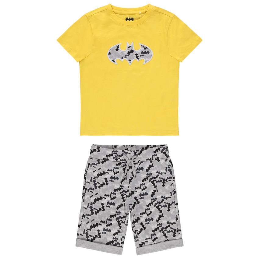 Ensemble avec t-shirt en coton jaune et bermuda motifs Batman