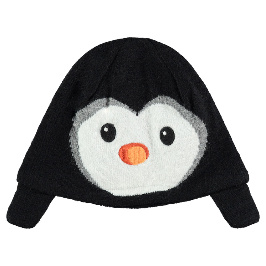 Bonnet en tricot avec motif pingouin en velours et doublure velours 