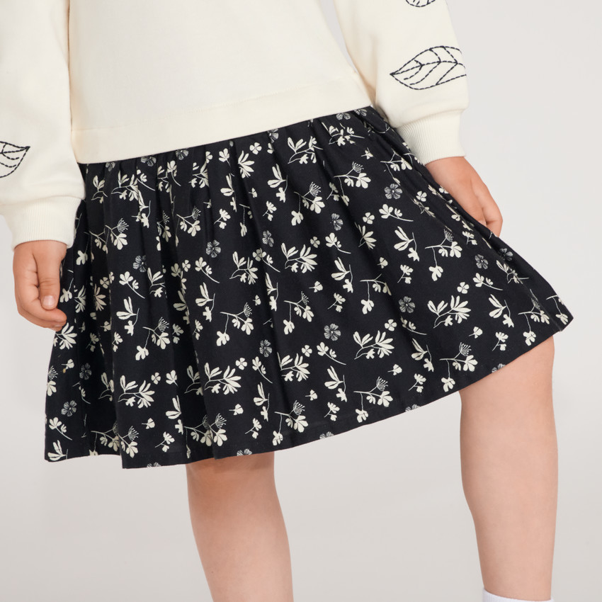 Robe fille bi-matière manches longues broderie fleurie 