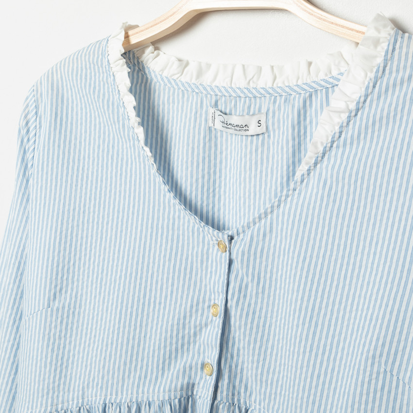 Chemise manches longues de grossesse à fines rayures 