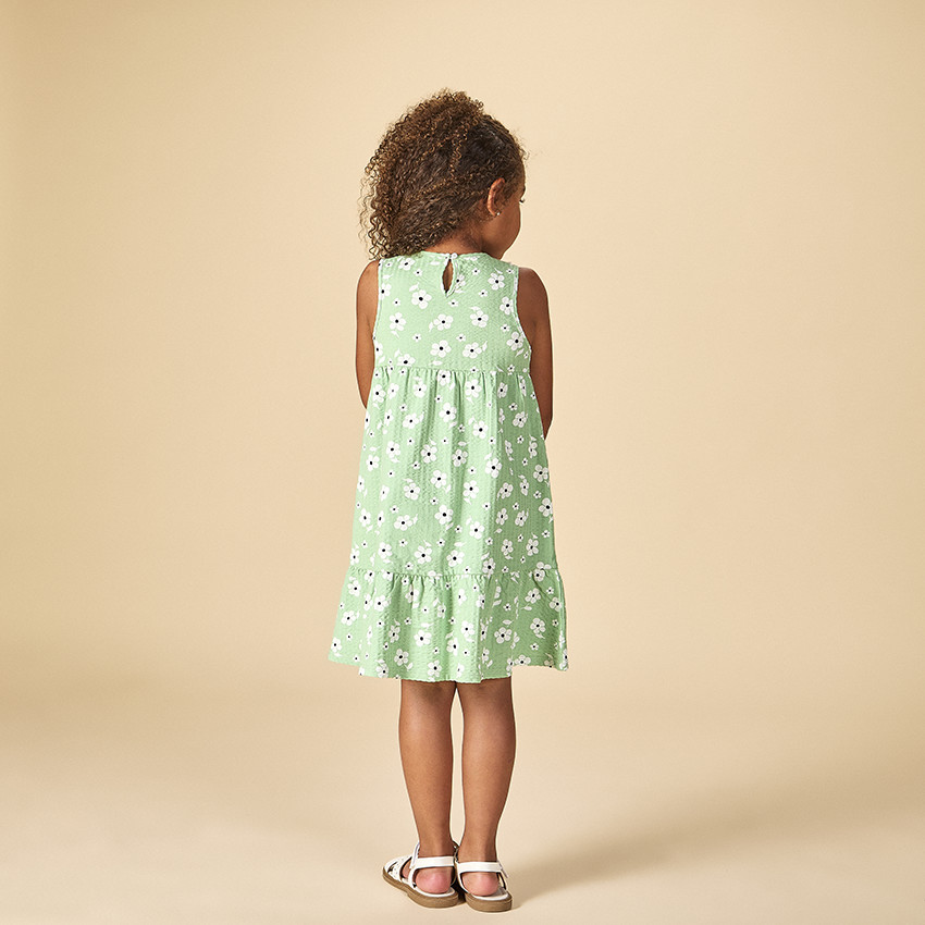 Robe sans manches imprimé fleurs à col claudine pour fille 