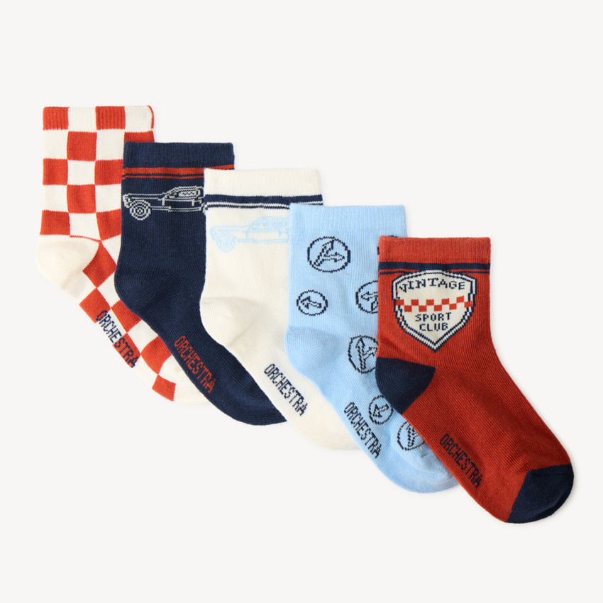Lot de 5 paires de chaussettes garçon à motifs voitures vintage