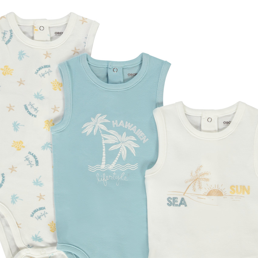 Lot de 7 bodies sans manches print Hawaii pour bébé garçon 