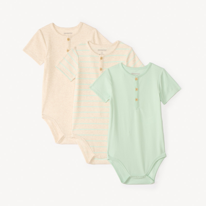 Lot de 3 bodies manches courtes effet côtelé pour bébé garçon
