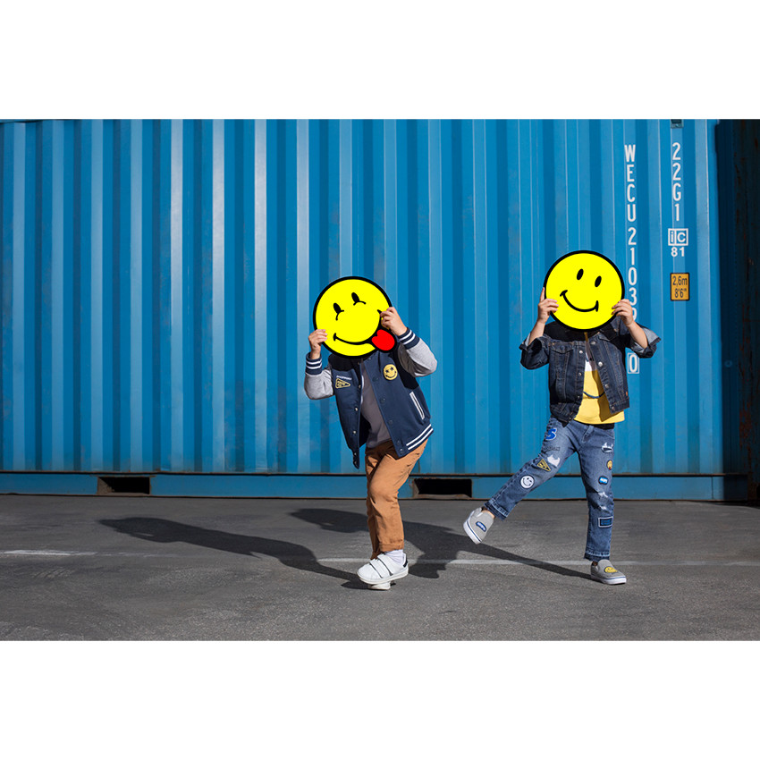 Teddy en molleton bicolore avec badges patchés Smiley 