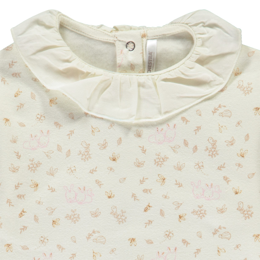 Ensemble pull à col volanté + bas imprimé fantaisie pour bébé fille 