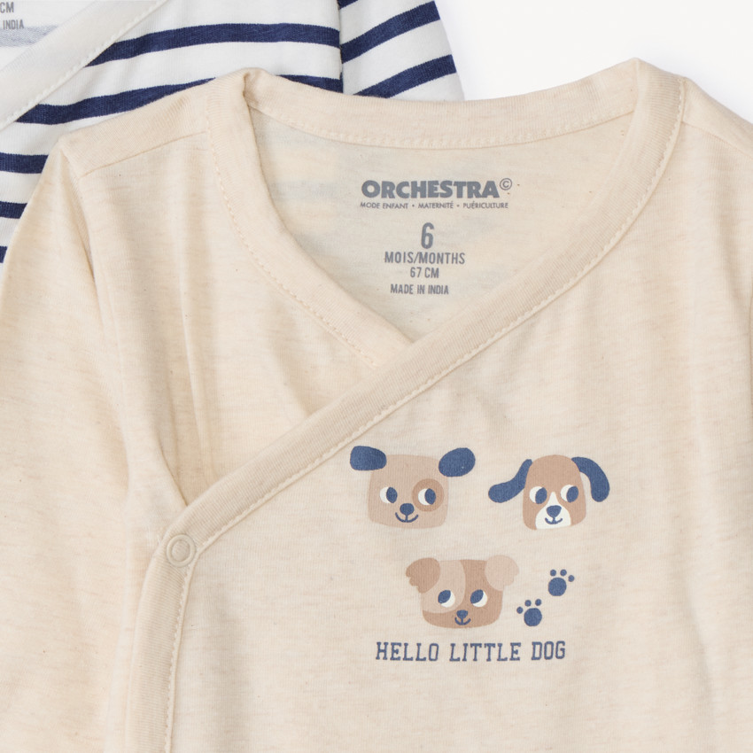 Lot de 7 bodies manches longues fantaisie pour bébé avec ouvertures différentes selon l'âge 