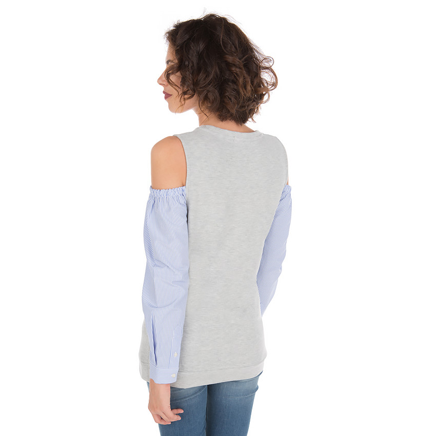 Tee-shirt manches longues effet 2 en 1 à épaules dénudées 