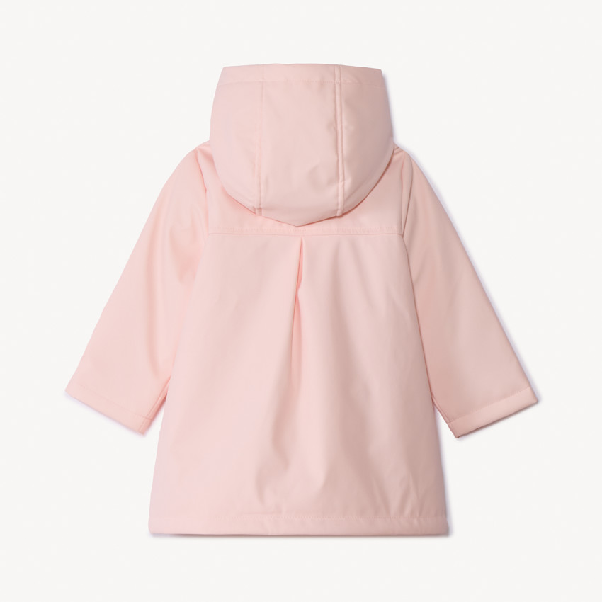 Parka gomme uni rose à capuche amovible pour bébé fille  