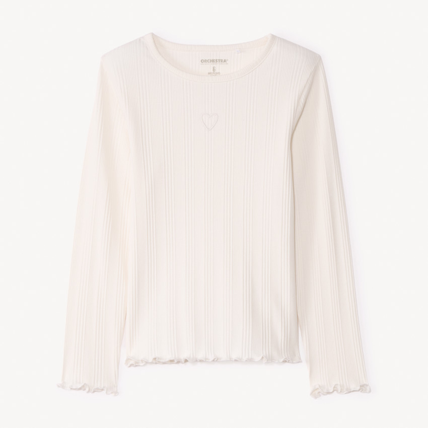 T-shirt manches longues avec cœur brodé pour fille   