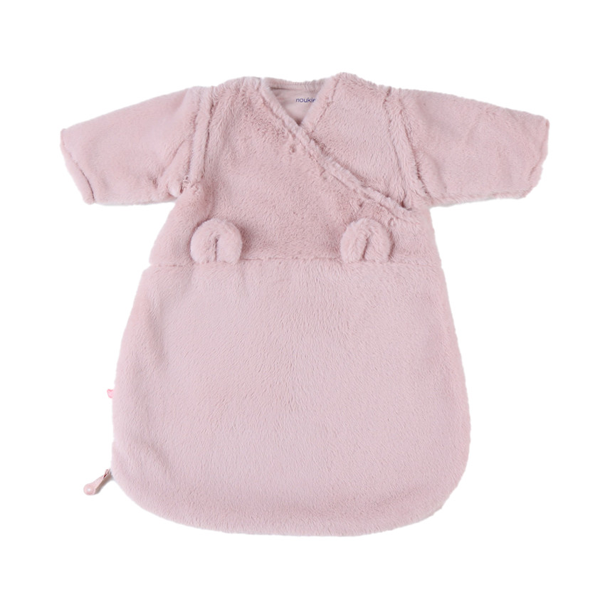 Gigoteuse à manches amovibles en fausse fourrure 50 cm rose poudré 