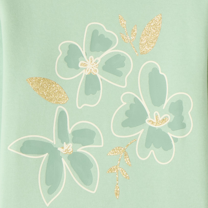 Sweat en molleton imprimé fantaisie pailleté fille 