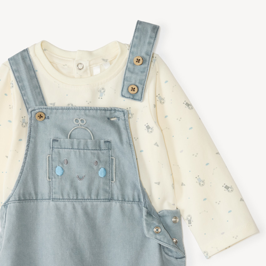 Ensemble salopette et t-shirt bébé garçon motifs robots 