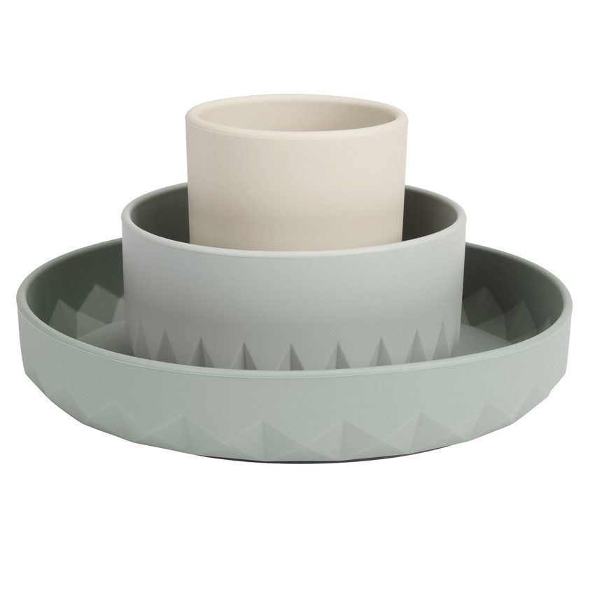 Set repas 3 pièces en silicone Origami vert 