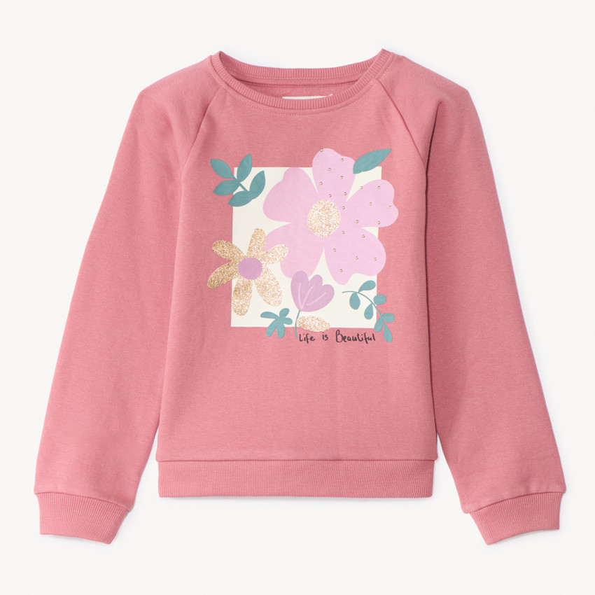 Sweat molleton uni fantaisie pour fille - Rose