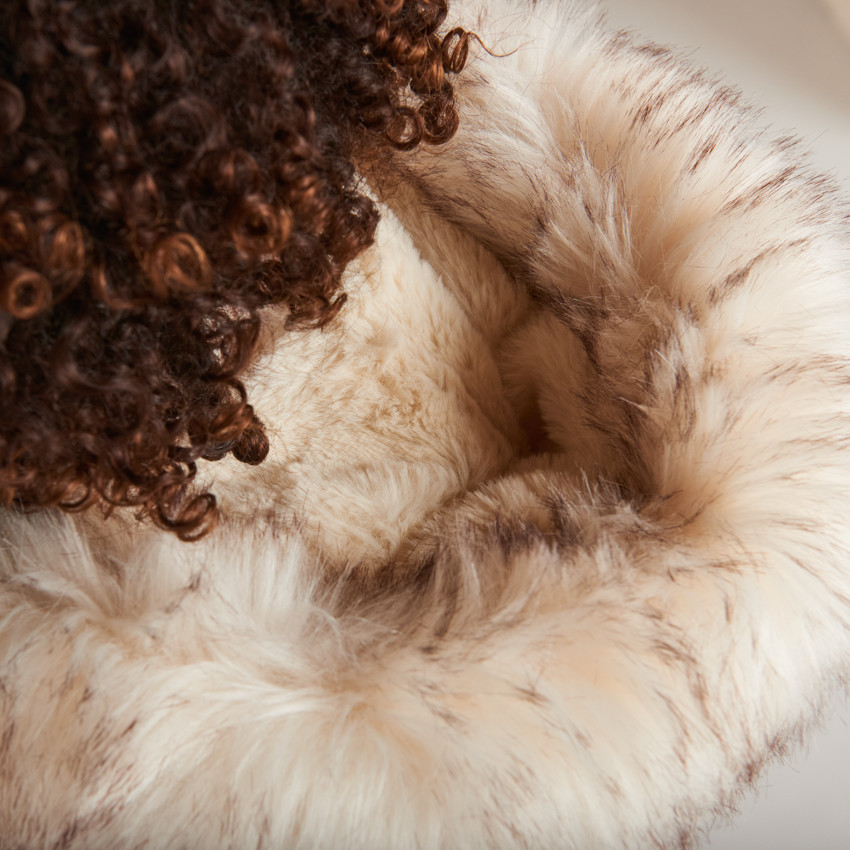 Doudoune longue en toile imprimée et doublure sherpa pour fille  