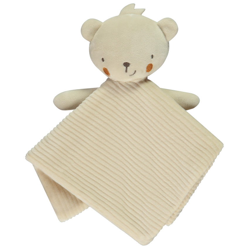 Doudou plat en velours côtelé ourson pour bébé 
