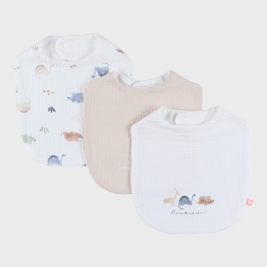 Lot de 3 bavoirs mousseline Bio Dinos 1-12m