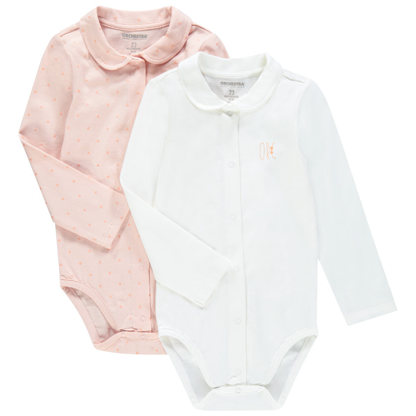 Lot de 2 bodies manches longues uni / imprimé triangles 