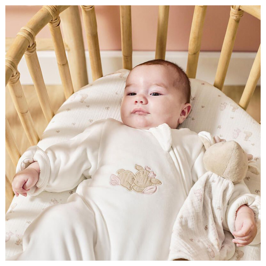 Gigoteuse avec manches et moufles - 60cm - Velours Fanfan - Blanc 