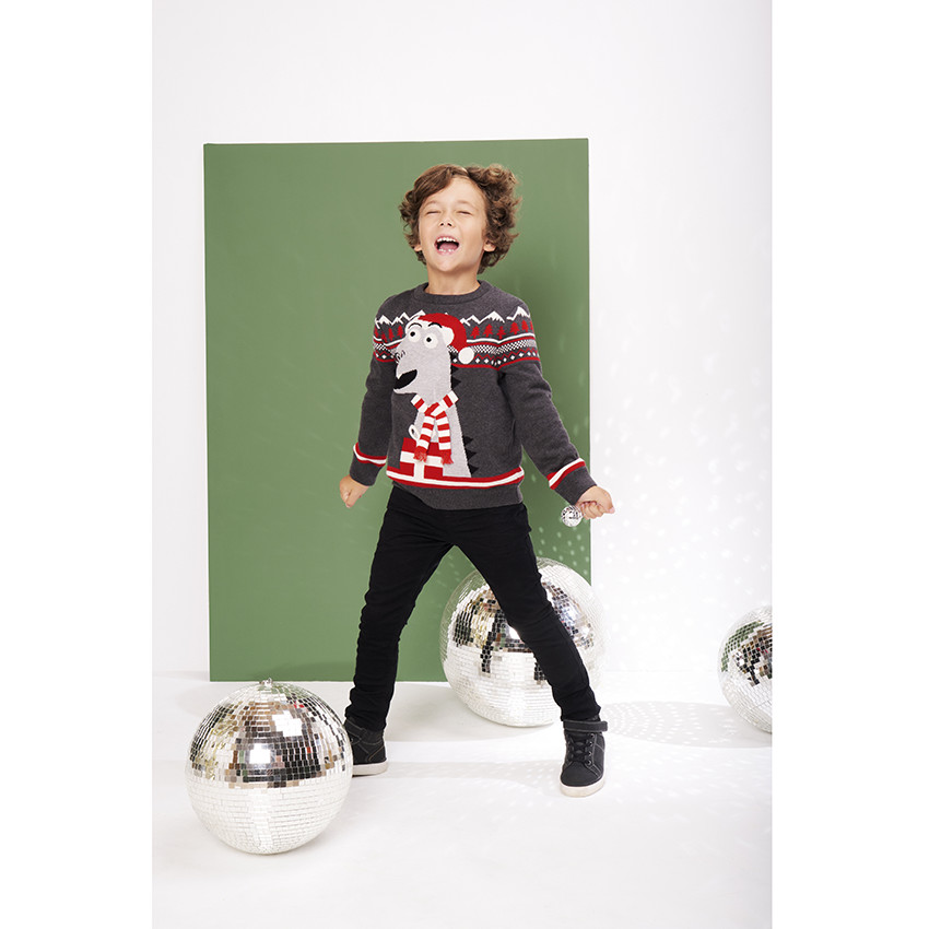 Pull de Noël en tricot dinosaure fantaisie pour garçon 