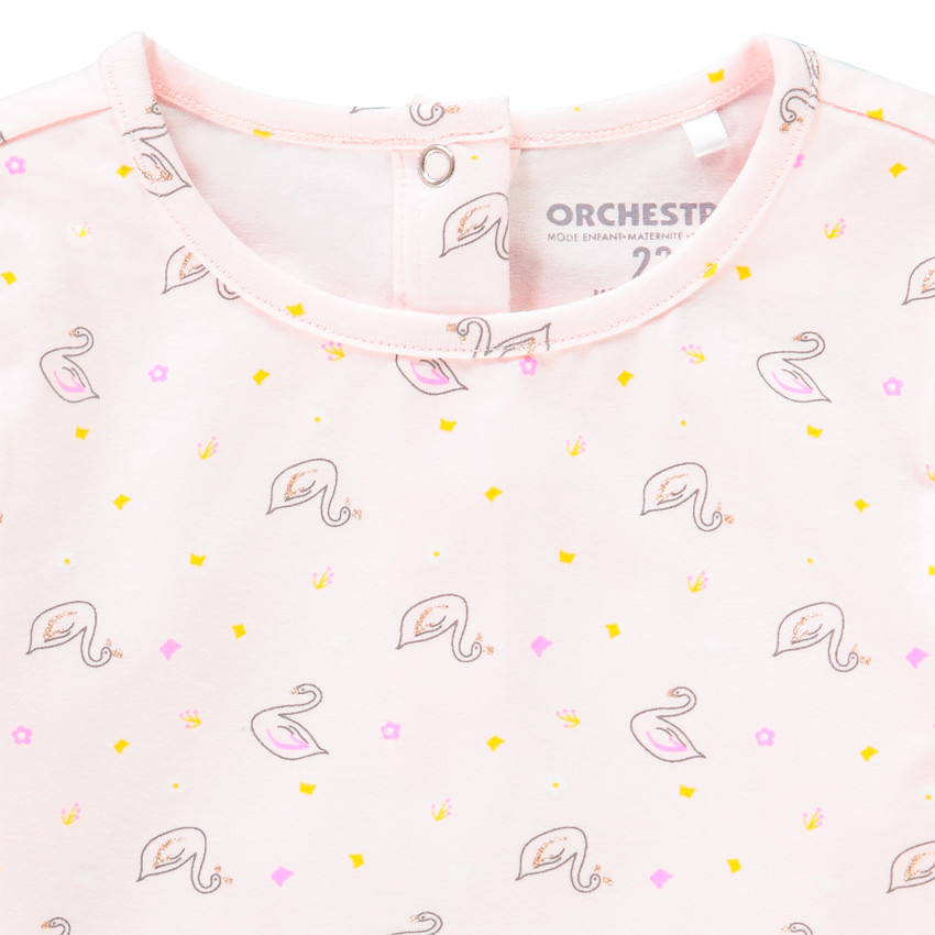 T-shirt manches longues rose imprimé cygnes pour bébé fille 