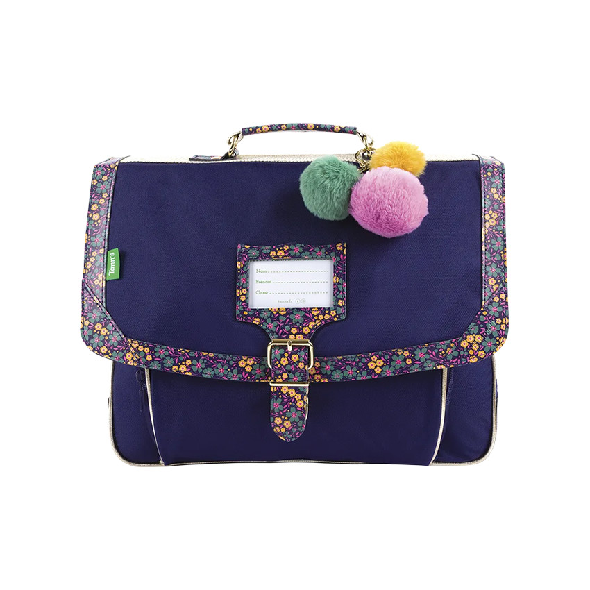 Cartable Soline violet à biais fleuri 38 cm