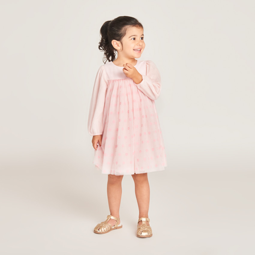 Robe de cérémonie bi-matière imprimé fleurs pour bébé fille 